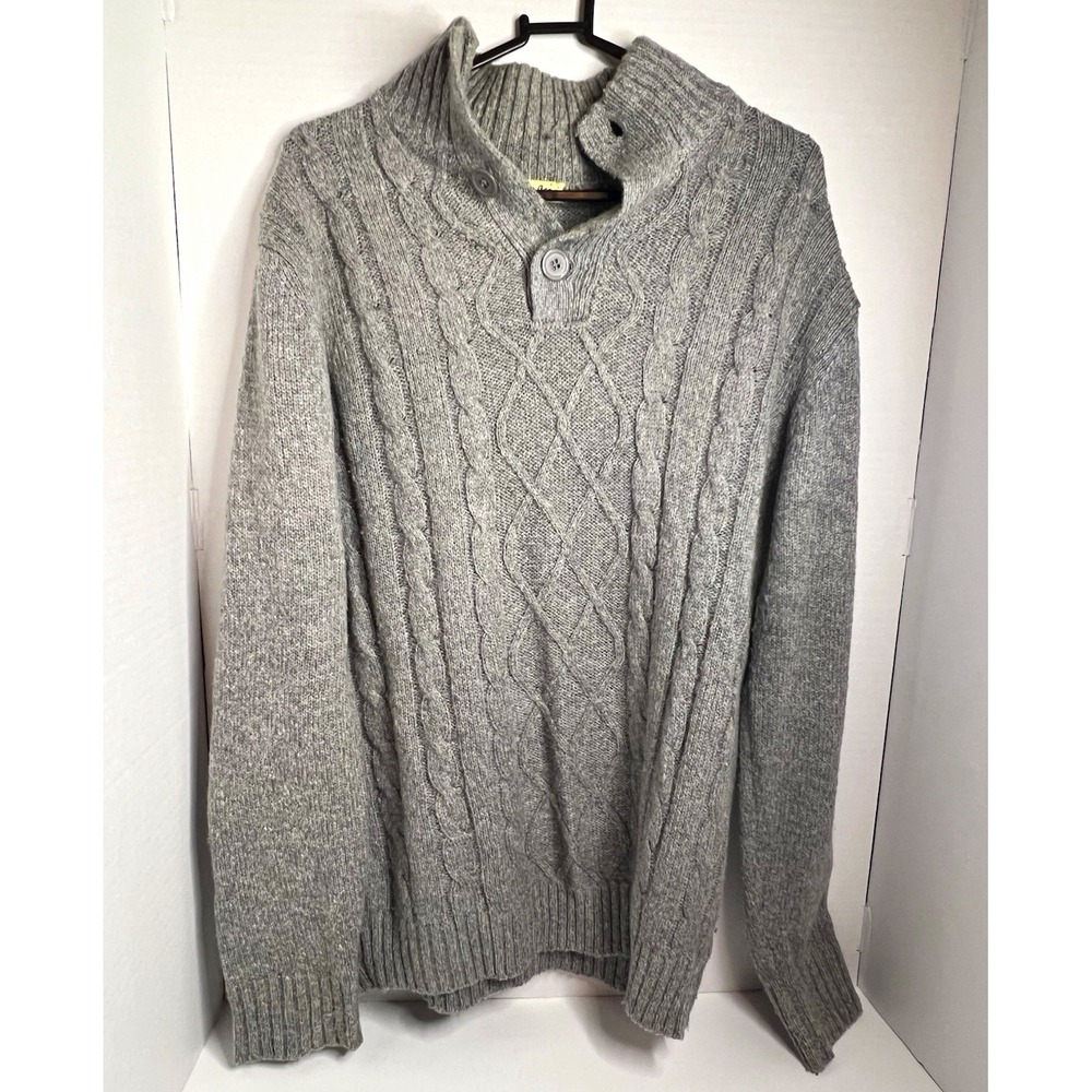 Bleu Ice Men's Gray Cable-Knit Mock Neck Button Pullover Sweater Size M Cotton